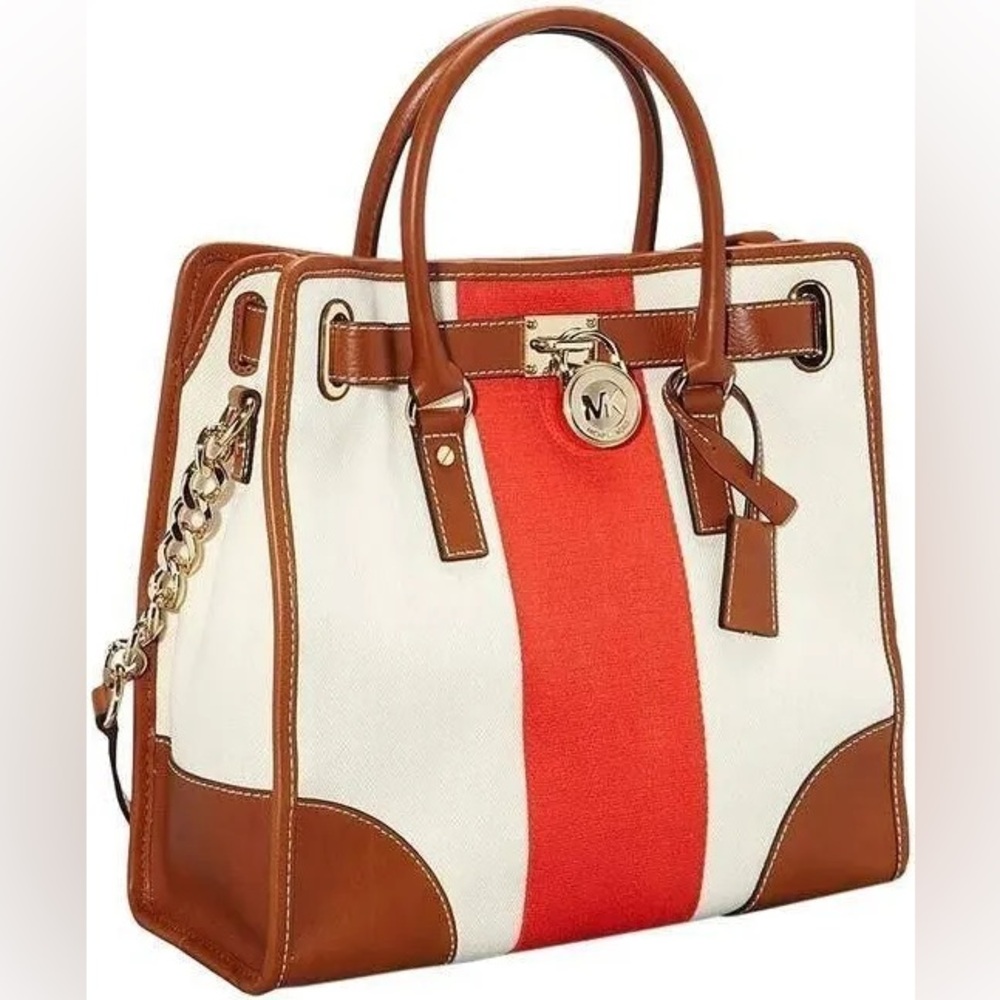 Michael Kors Satchel Cream Canvas w/Brown Leather Trim